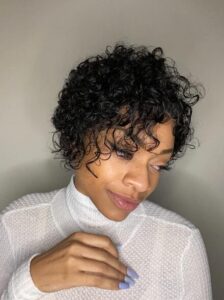 #1B Natural Color Human Hair Curly Wig T Part Pixie Cut Wigs photo review