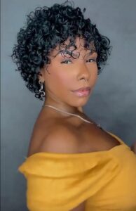 #1B Natural Color Human Hair Curly Wig T Part Pixie Cut Wigs photo review