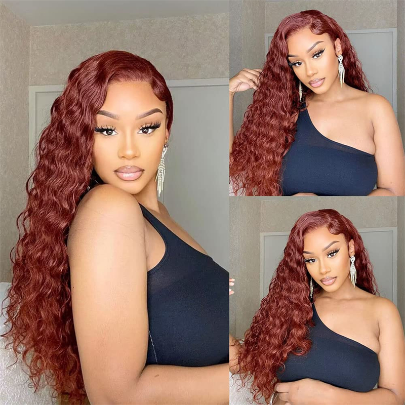 #33 Reddish Brown 13x4 Transparent Lace Front Deep Wave Season Vibe Wig