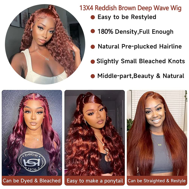 #33 Reddish Brown 13x4 Transparent Lace Front Deep Wave Season Vibe Wig - Image 6