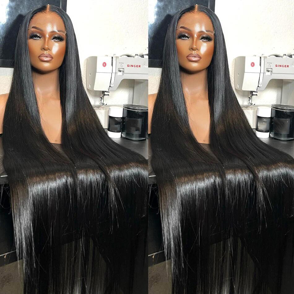 300% Density Double Drawn Bone Straight 13x4 HD Transparent Lace Full Frontal Wig - Image 4