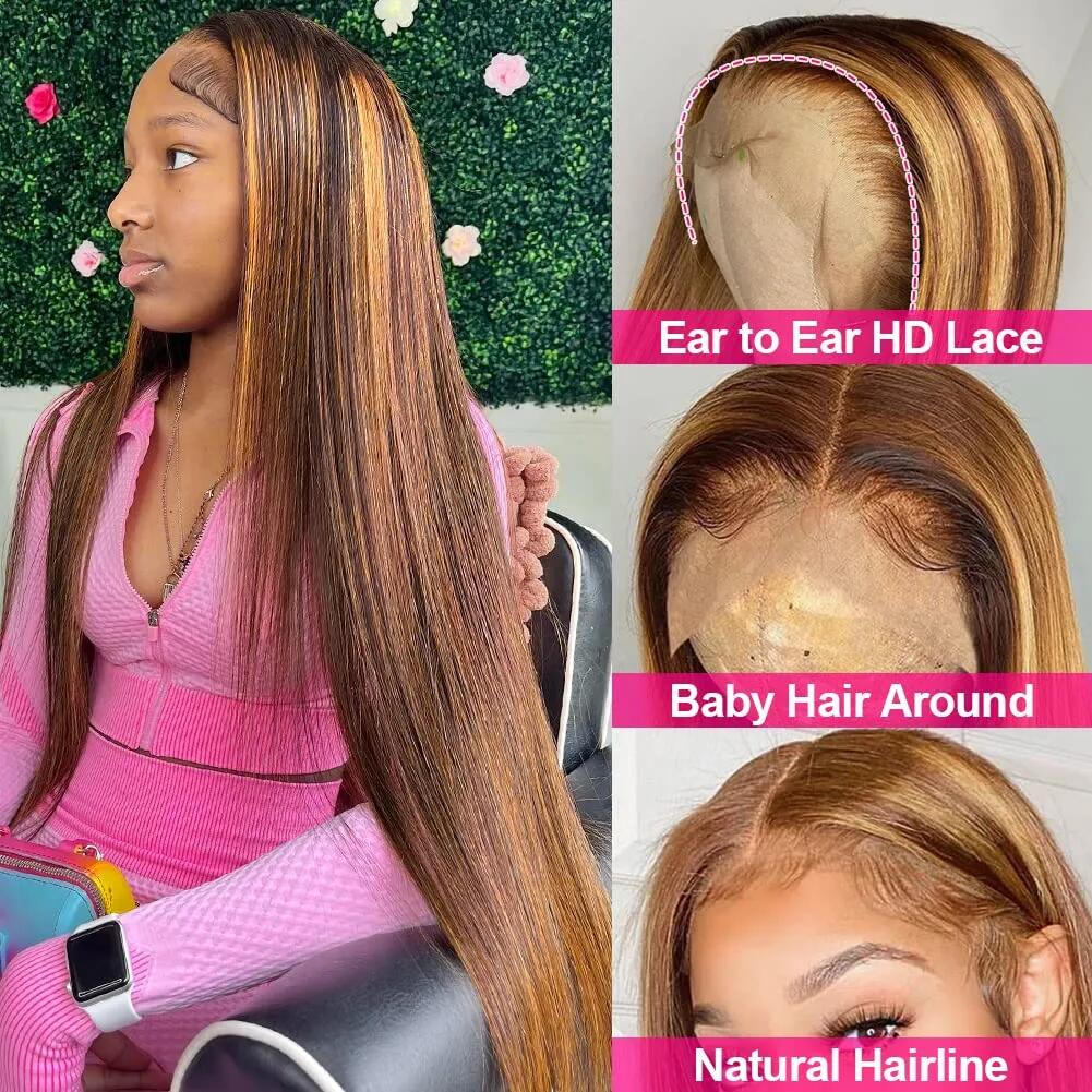 300% Density Double Drawn Bone Straight 13x4 HD Transparent Lace Full Frontal Wig - Image 6