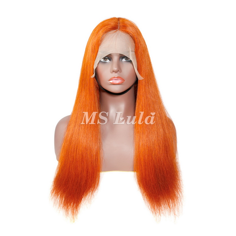 Orange Ginger Color Human Hair T-Part Lace Wig Silky Straight - Image 2