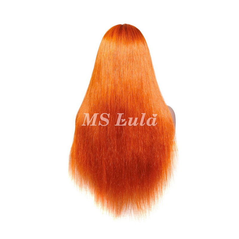 Orange Ginger Color Human Hair T-Part Lace Wig Silky Straight - Image 3