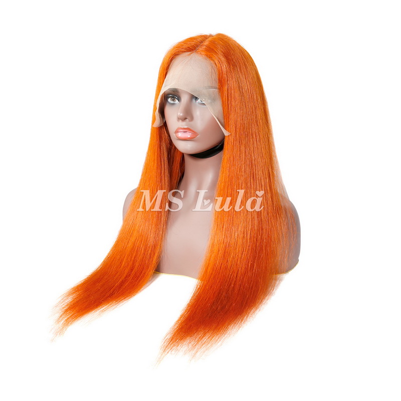 Orange Ginger Color Human Hair T-Part Lace Wig Silky Straight - Image 4