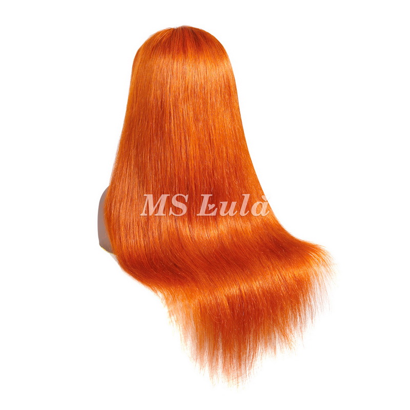 Orange Ginger Color Human Hair T-Part Lace Wig Silky Straight - Image 5