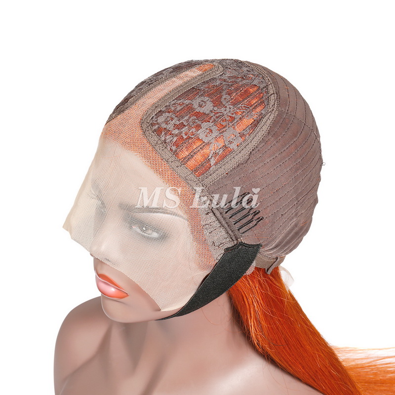 Orange Ginger Color Human Hair T-Part Lace Wig Silky Straight - Image 7