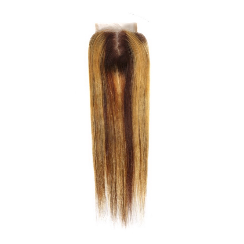 Piano Color #4/27 Double Drawn Virgin Human Hair Straight Bundles With 4x4 Lace Closure - Image 5