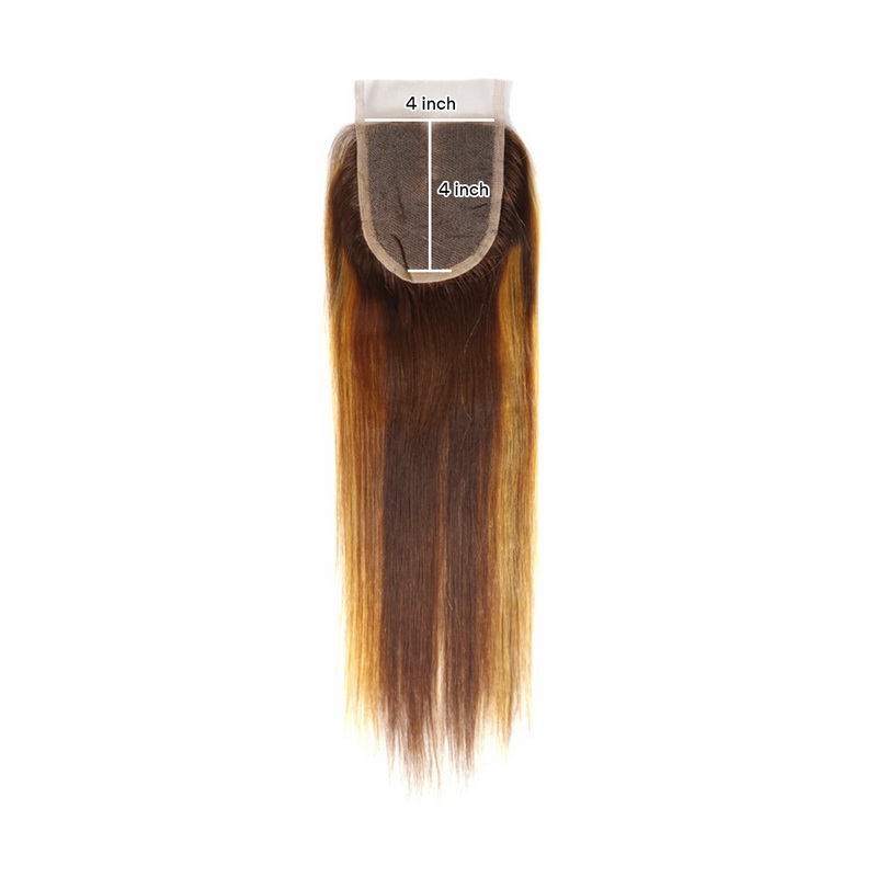 Piano Color #4/27 Double Drawn Virgin Human Hair Straight Bundles With 4x4 Lace Closure - Image 6
