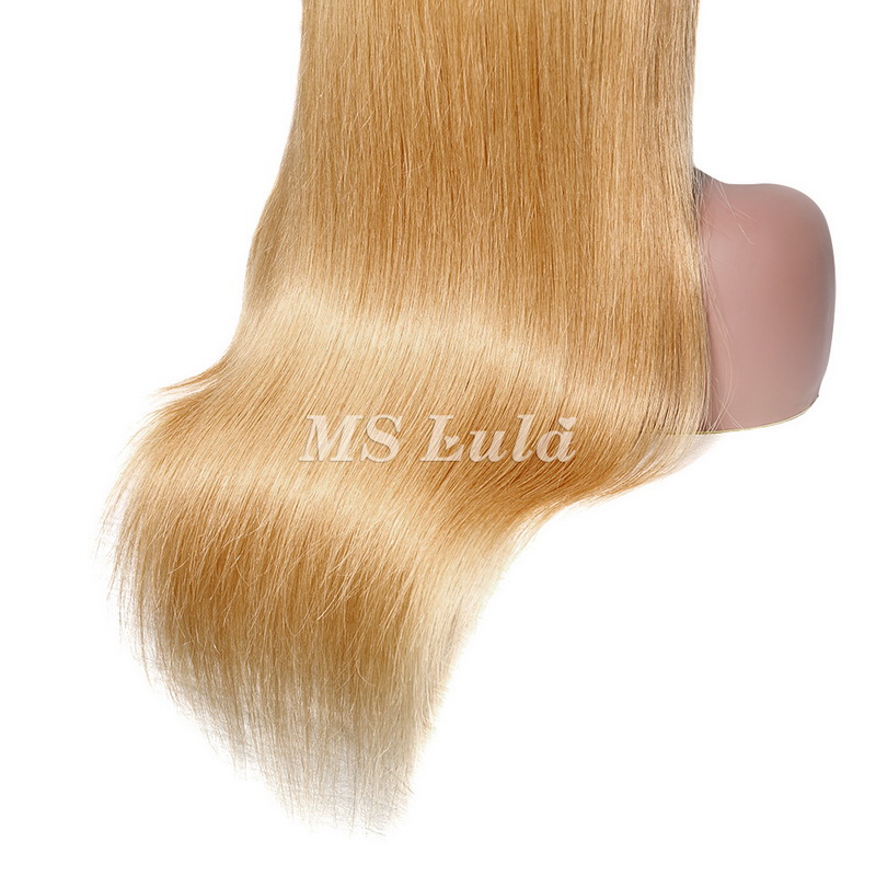 #27 Honey Blonde Human Hair Straight Transparent Lace 13x4 Full Frontal Wig - Image 10