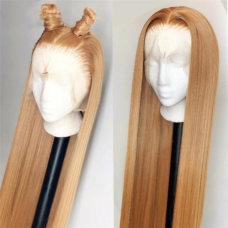 #27 Honey Blonde Human Hair Straight Transparent Lace 13x4 Full Frontal Wig - Image 3
