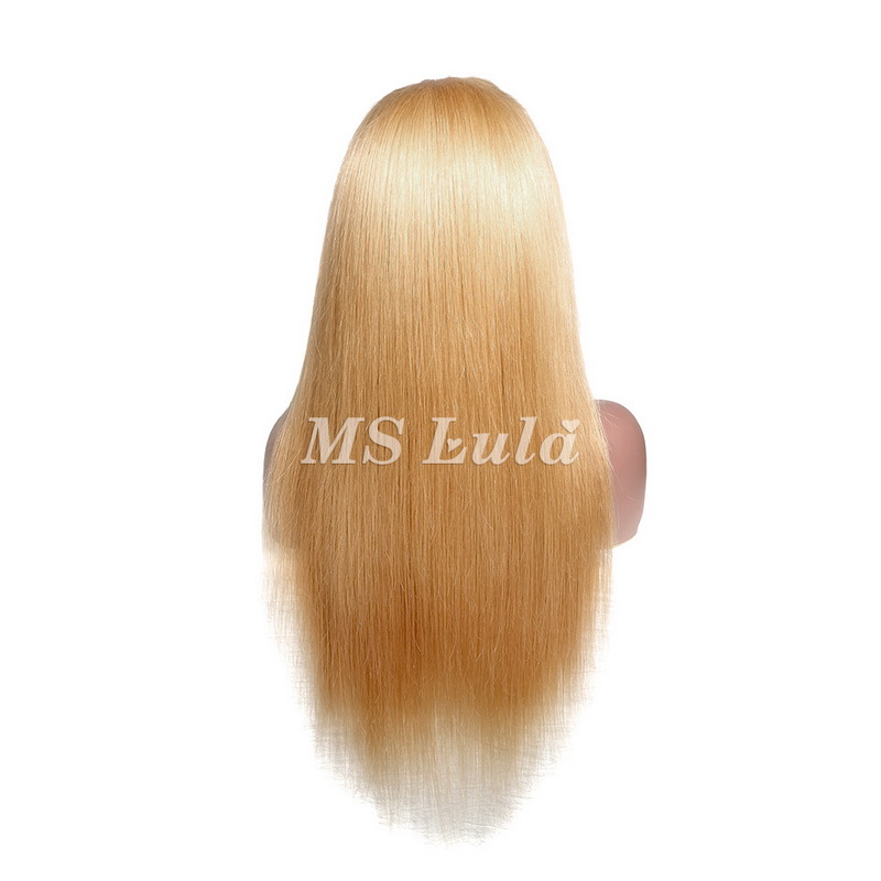 #27 Honey Blonde Human Hair Straight Transparent Lace 13x4 Full Frontal Wig - Image 6