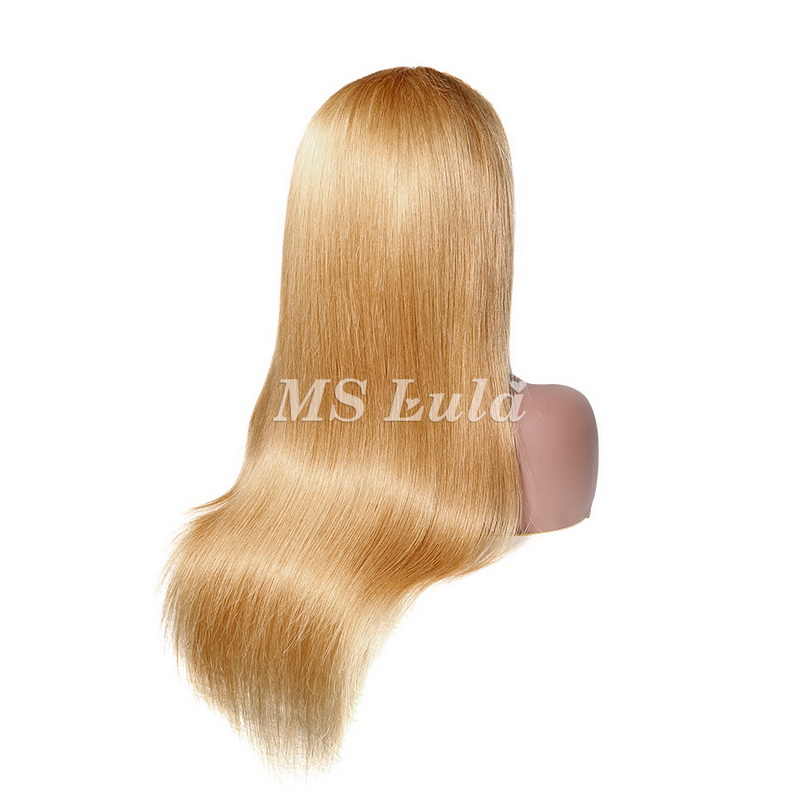#27 Honey Blonde Human Hair Straight Transparent Lace 13x4 Full Frontal Wig - Image 7