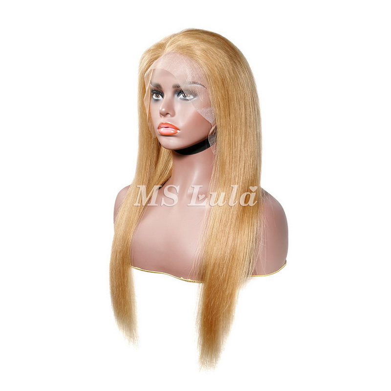 #27 Honey Blonde Human Hair Straight Transparent Lace 13x4 Full Frontal Wig - Image 8