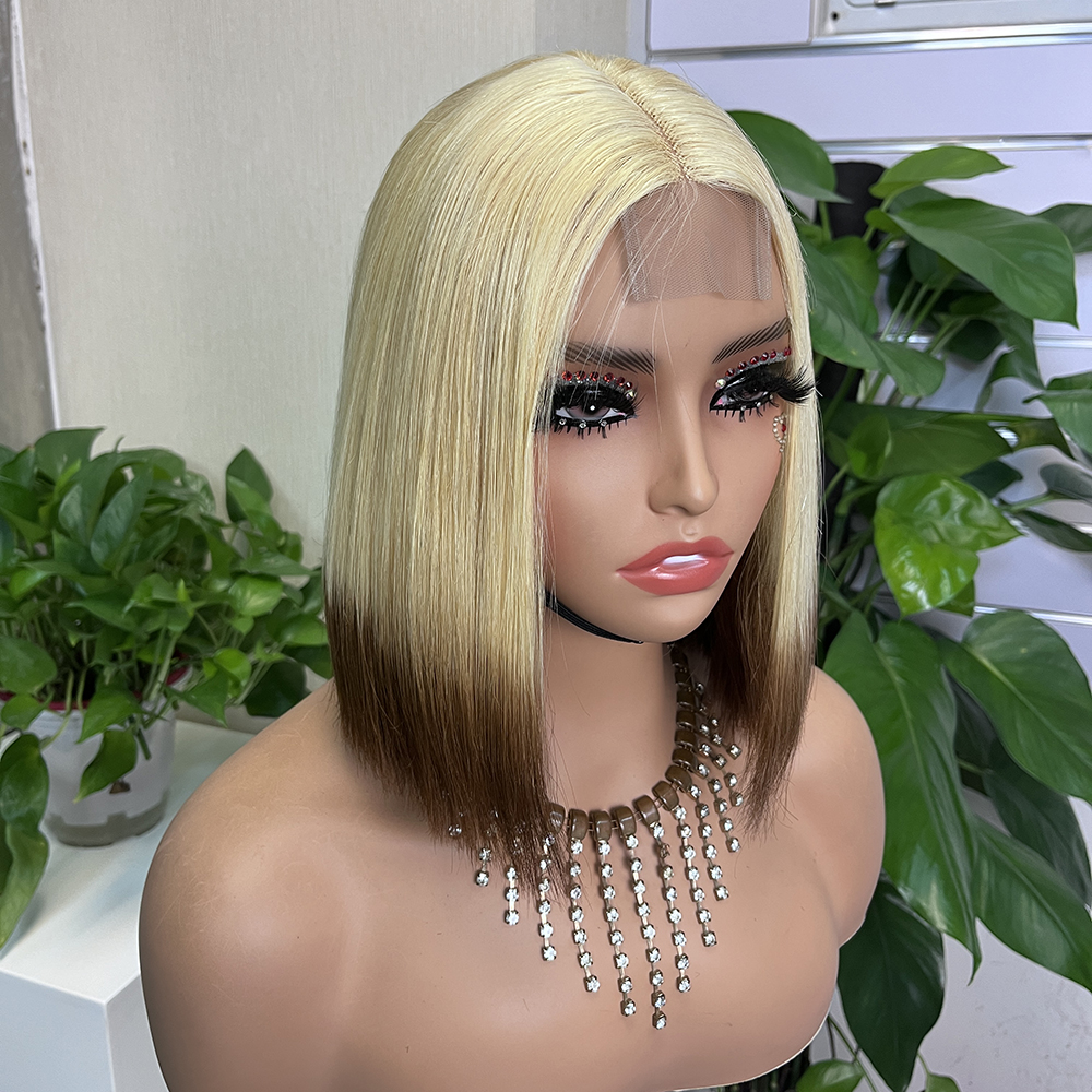 2x6 #613/4 Colored Straight BOB Lace Closure Virgin Human Hair Wig