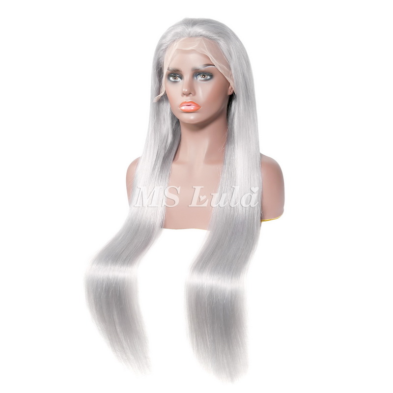 Ms Lula Silver Grey Straight Human Hair 13x4 Lace Front Wig - Image 4