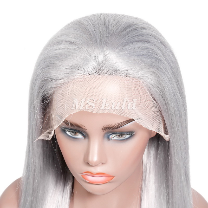 Ms Lula Silver Grey Straight Human Hair 13x4 Lace Front Wig - Image 5