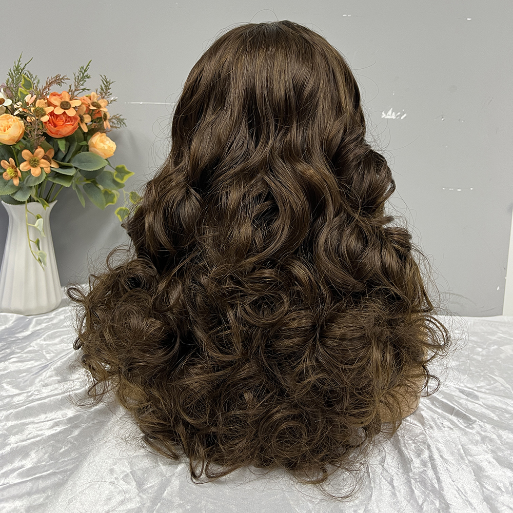 #4 Brown Double Drawn Bouncy Curl 13x4 Transparent Lace Full Frontal 300% Density Wig - Image 4