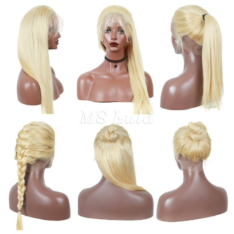 #613 Blonde Human Hair Transparent Lace Silky Straight Full Lace Wig - Image 4