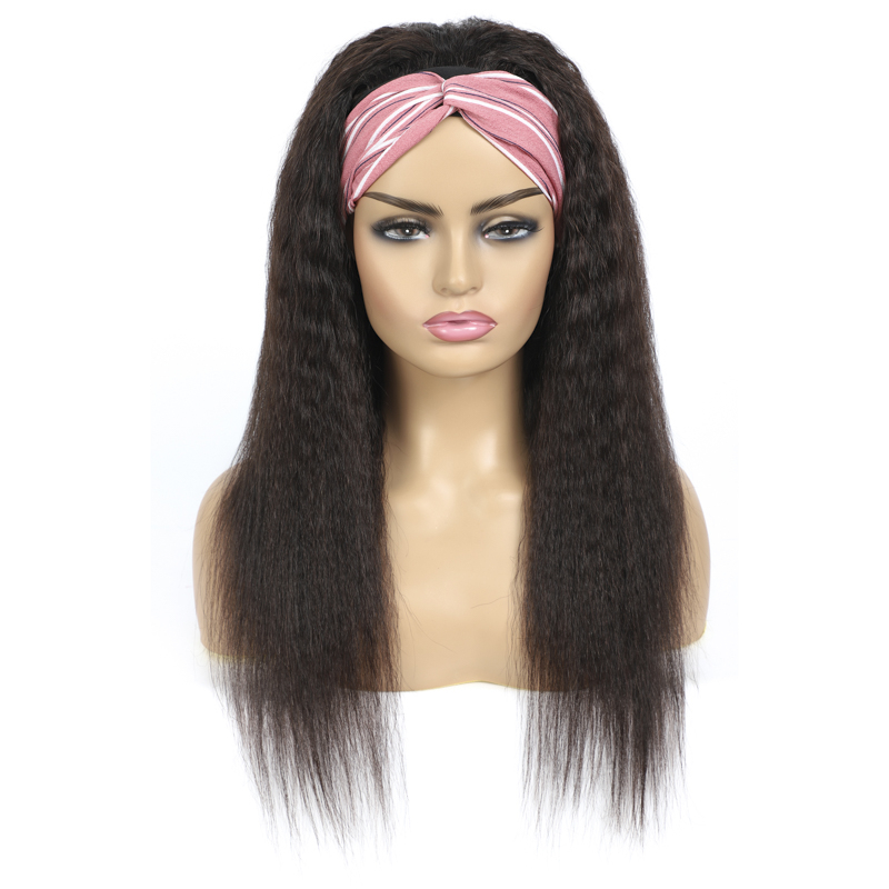 Headband Wig Human Hair Kinky Straight Wig - Image 2