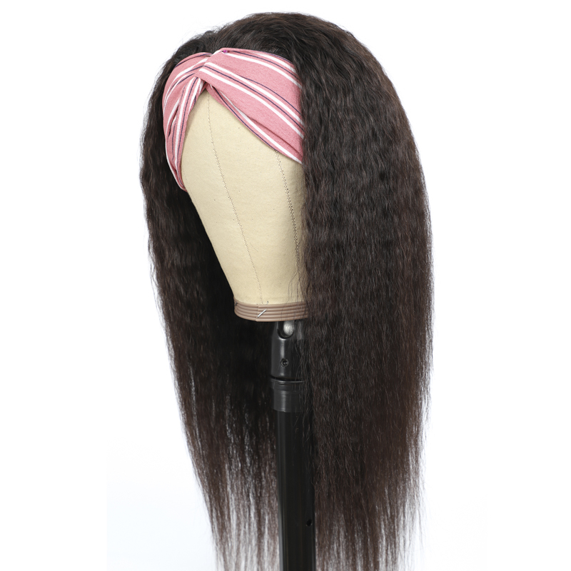 Headband Wig Human Hair Kinky Straight Wig - Image 3