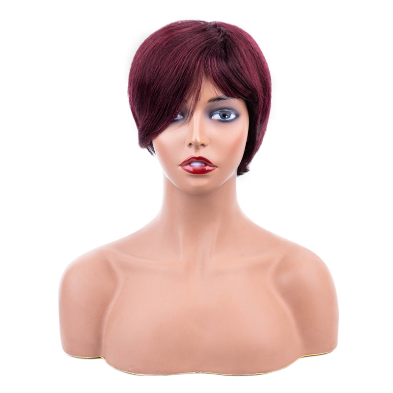 Straight Wine Red Color Machine-made Wig - Image 2