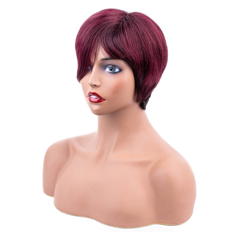 Straight Wine Red Color Machine-made Wig - Image 4