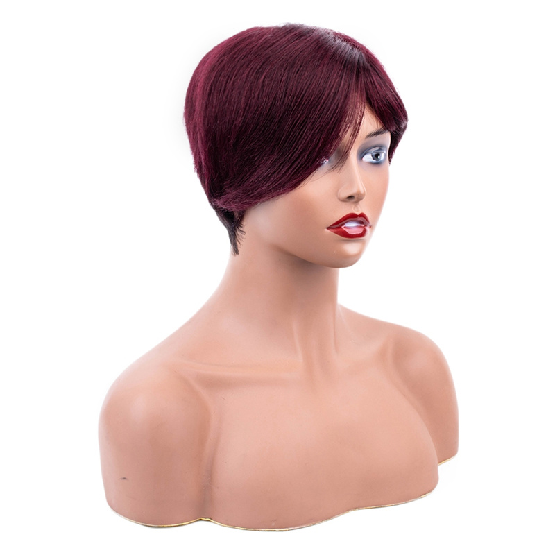Straight Wine Red Color Machine-made Wig - Image 5