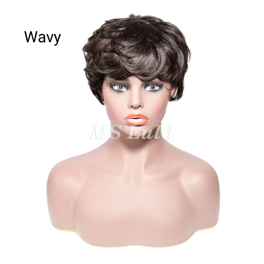 Natural Color Pixie Cut Human Hair Wig Machine-made Wig for Women - Image 2