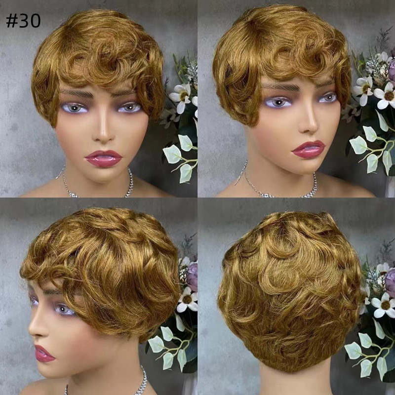 Colored Pixie Cut Human Hair Wig Full Machine-made Wig - Image 3