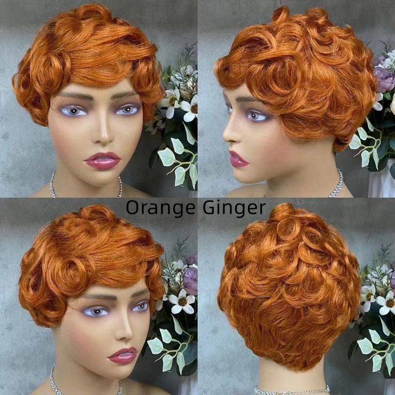 Colored Pixie Cut Human Hair Wig Full Machine-made Wig - Image 4