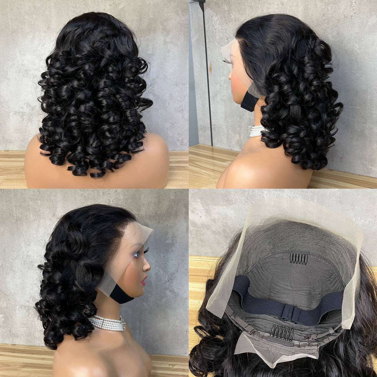 300% Density Double Drawn Bouncy Curly 13x4 Transparent Lace Full Frontal Wig - Image 7