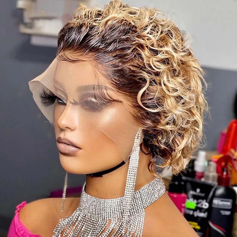 Human Hair Curly Wig T Part Pixie Cut Wigs - Image 7