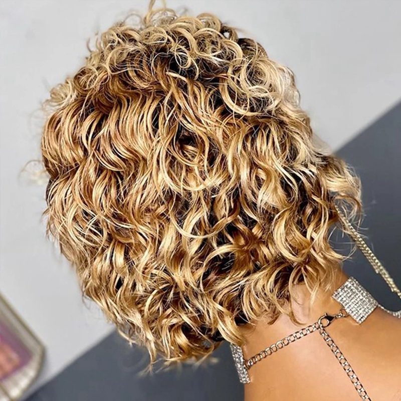 Human Hair Curly Wig T Part Pixie Cut Wigs - Image 8