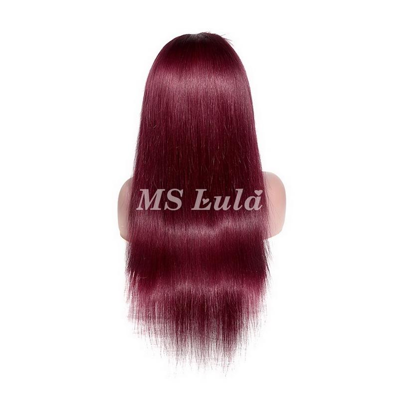 #99J Color Human Hair Straight Transparent Lace 13x4 Full Frontal Wig - Image 6