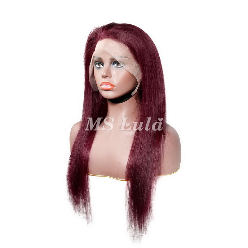 #99J Color Human Hair Straight Transparent Lace 13x4 Full Frontal Wig - Image 8