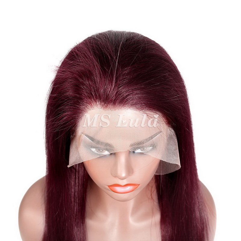#99J Color Human Hair Straight Transparent Lace 13x4 Full Frontal Wig - Image 9