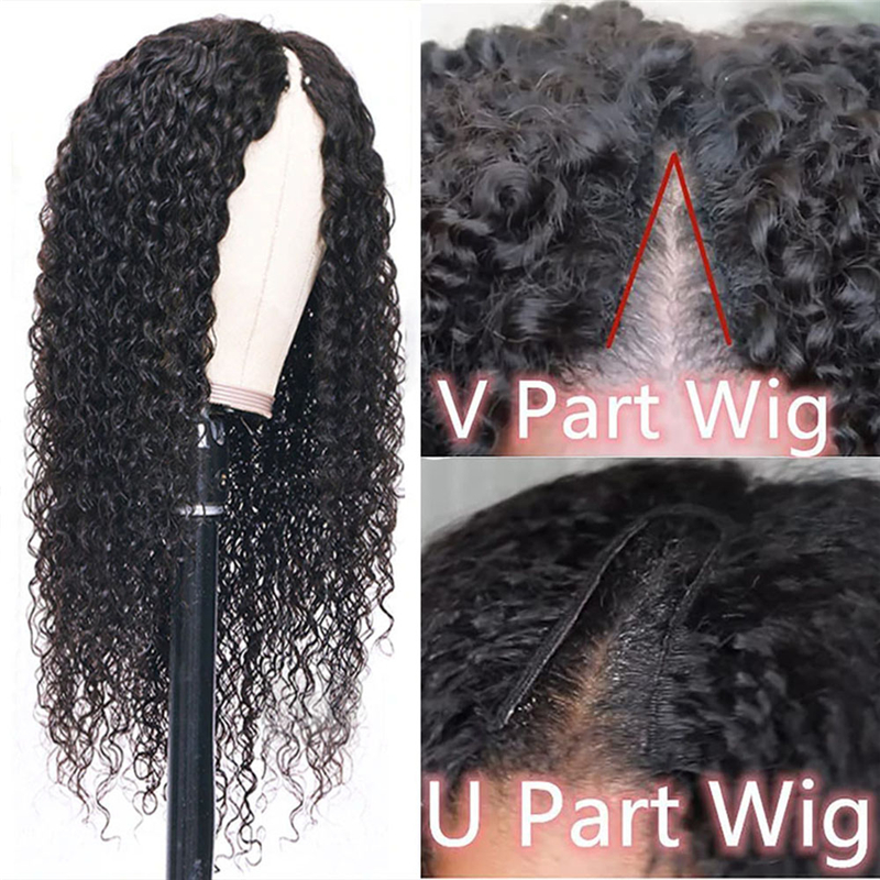 Virgin Human Hair Afro Kinky Curly V Part Wigs - Image 5