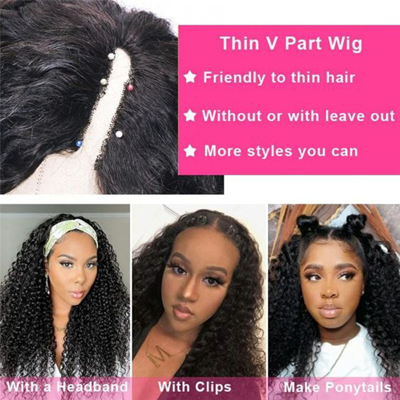 Virgin Human Hair Afro Kinky Curly V Part Wigs - Image 8